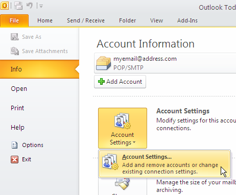 Outlook Click on File Tab and select Account Settings.